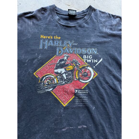 Vintage 80s/90s Made In USA Harley Davidson Motorcycles Acid Wash Tee Size XL - Picture 2 of 7
